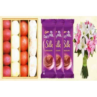 Sweets Box, Chocolate & Lily Flowers Combo